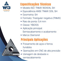 Inserto TNMX 160404L SH TNMX 331L SH YBG105 Diamond - 10 Uni