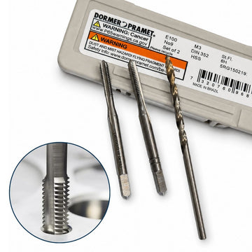 KIT JG MACHO MANUAL DORMER E100 M3 X 0,50 NO9 2 PÇ + BROCA A002 2,50MM COM TIN